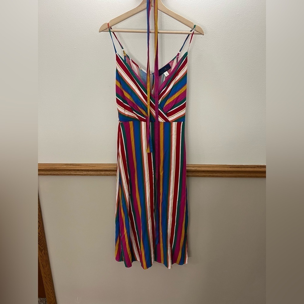 EUC Francesca’s Boutique Blue Rain Rainbow Midi Dress size small